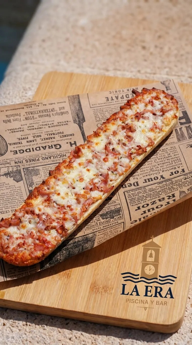 Bocapizza de bacon sobre tabla de madera